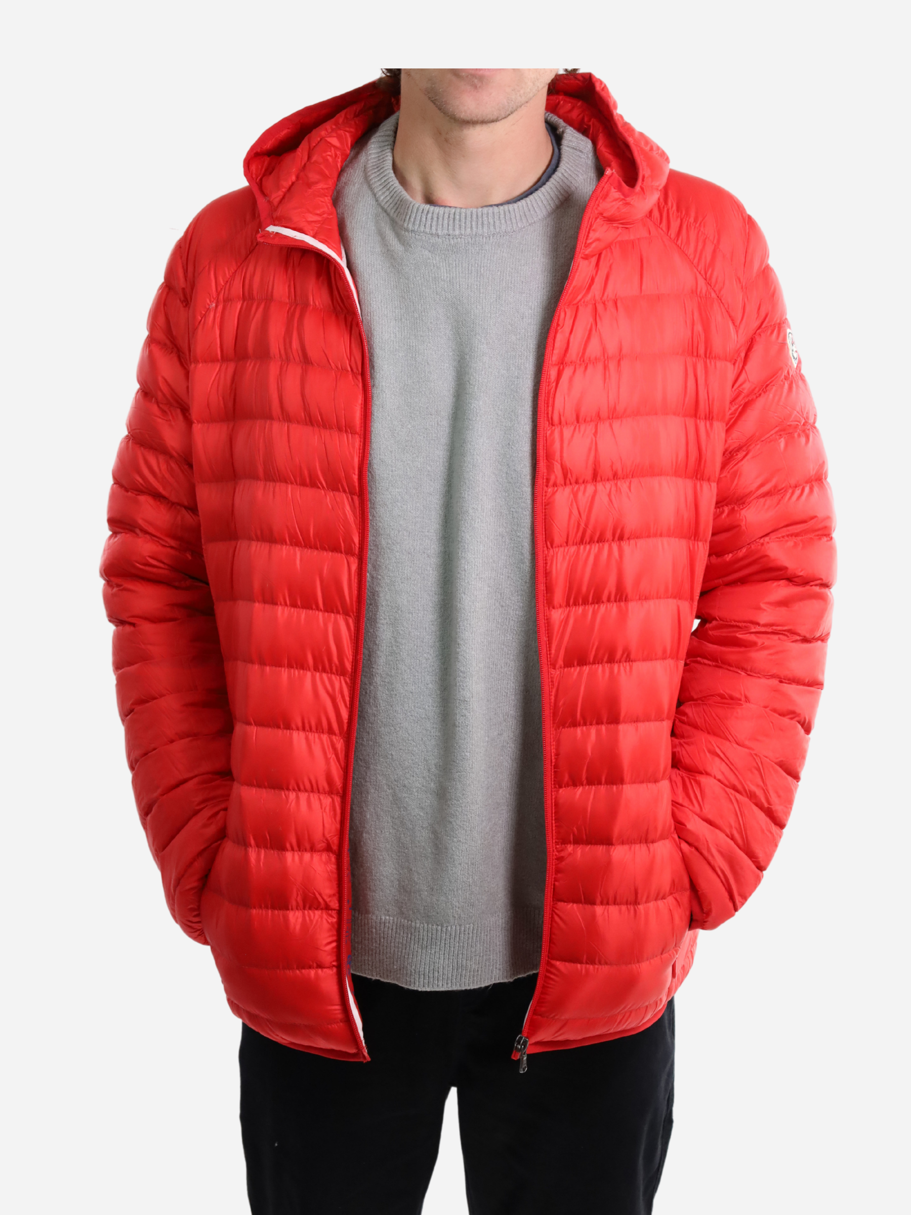Men Parka Long Sleeve With Hood With Bag - Red