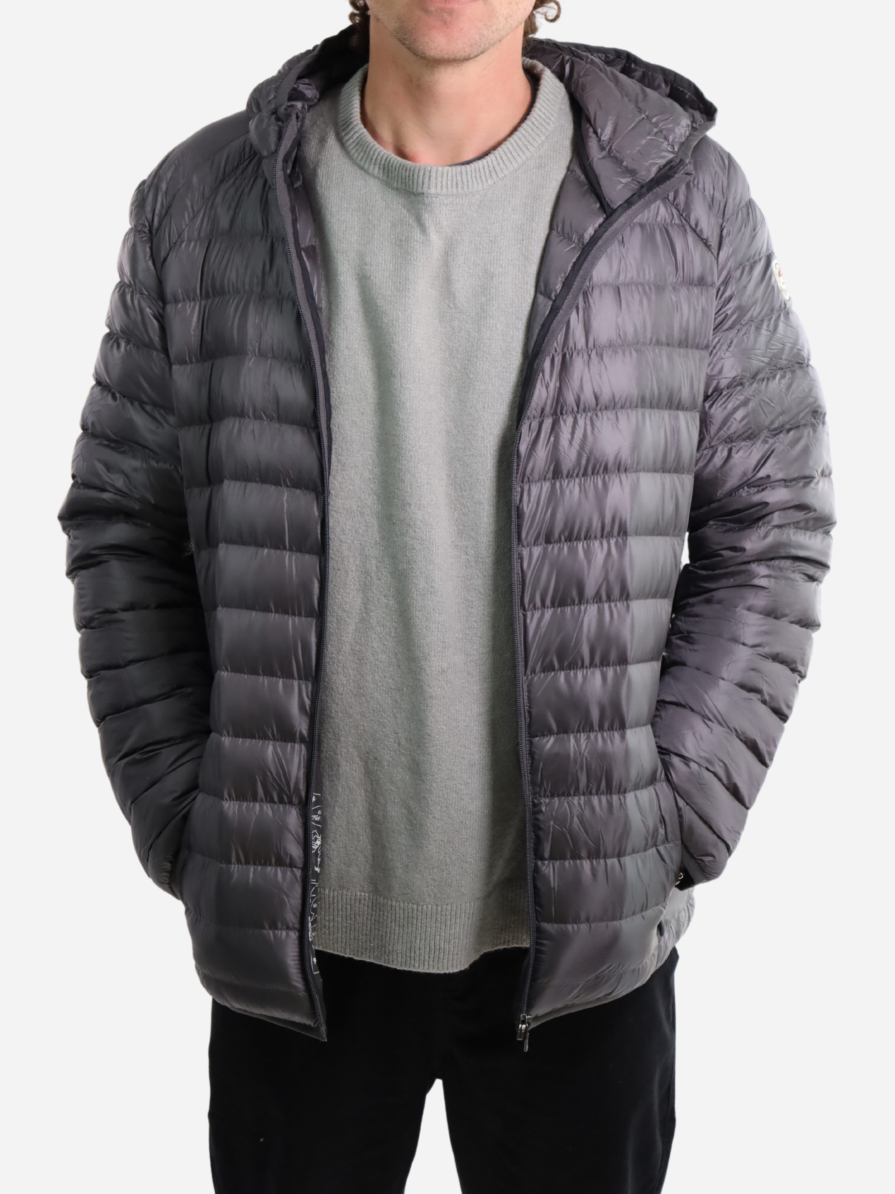 Men Parka Long Sleeve With Hood With Bag - Gray