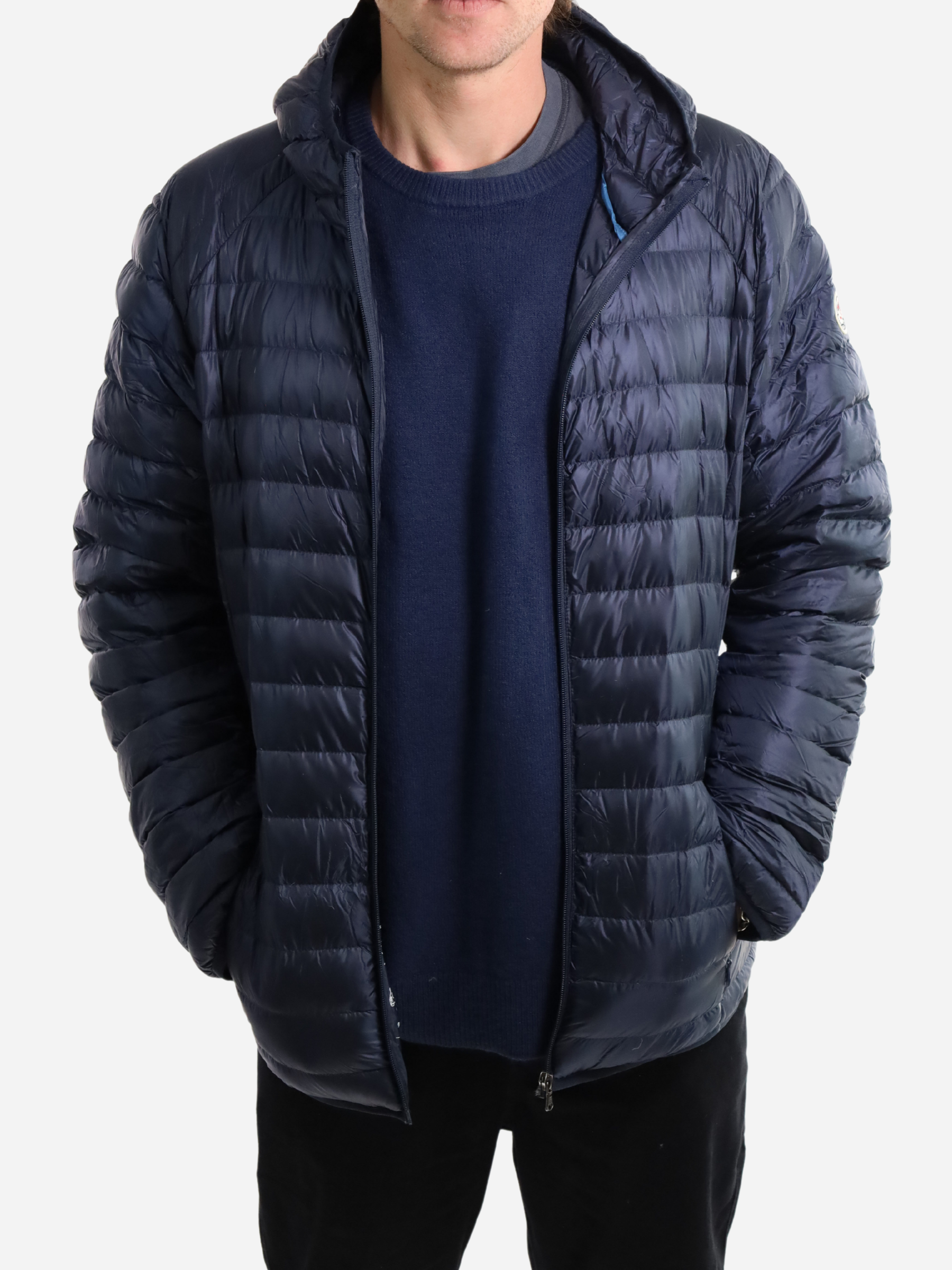 Men Parka Long Sleeve With Hood With Bag - Navy