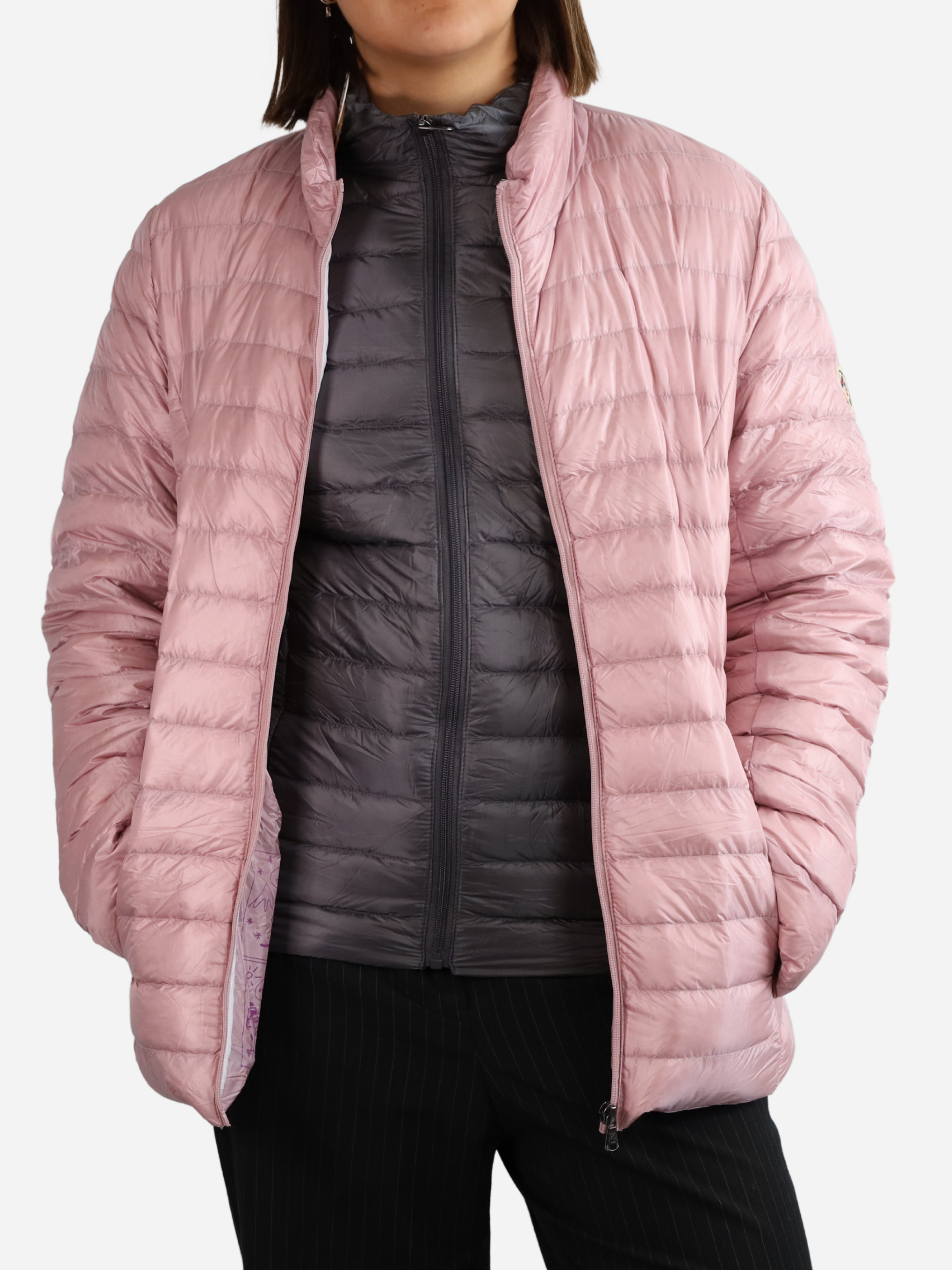 Women Parka Long Sleeve (No Hood) With Bag - Pink