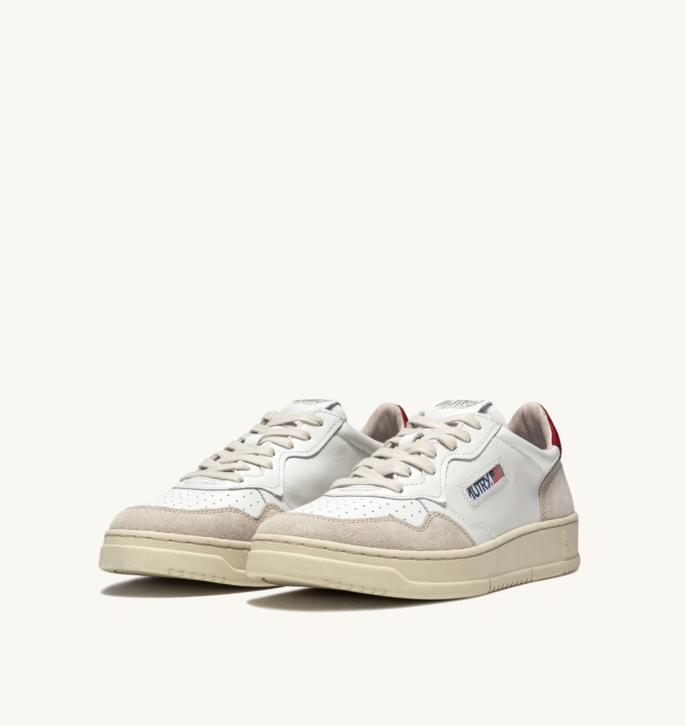 Zapatilla Autry Medalist Low - White Red/ Beige Suede
