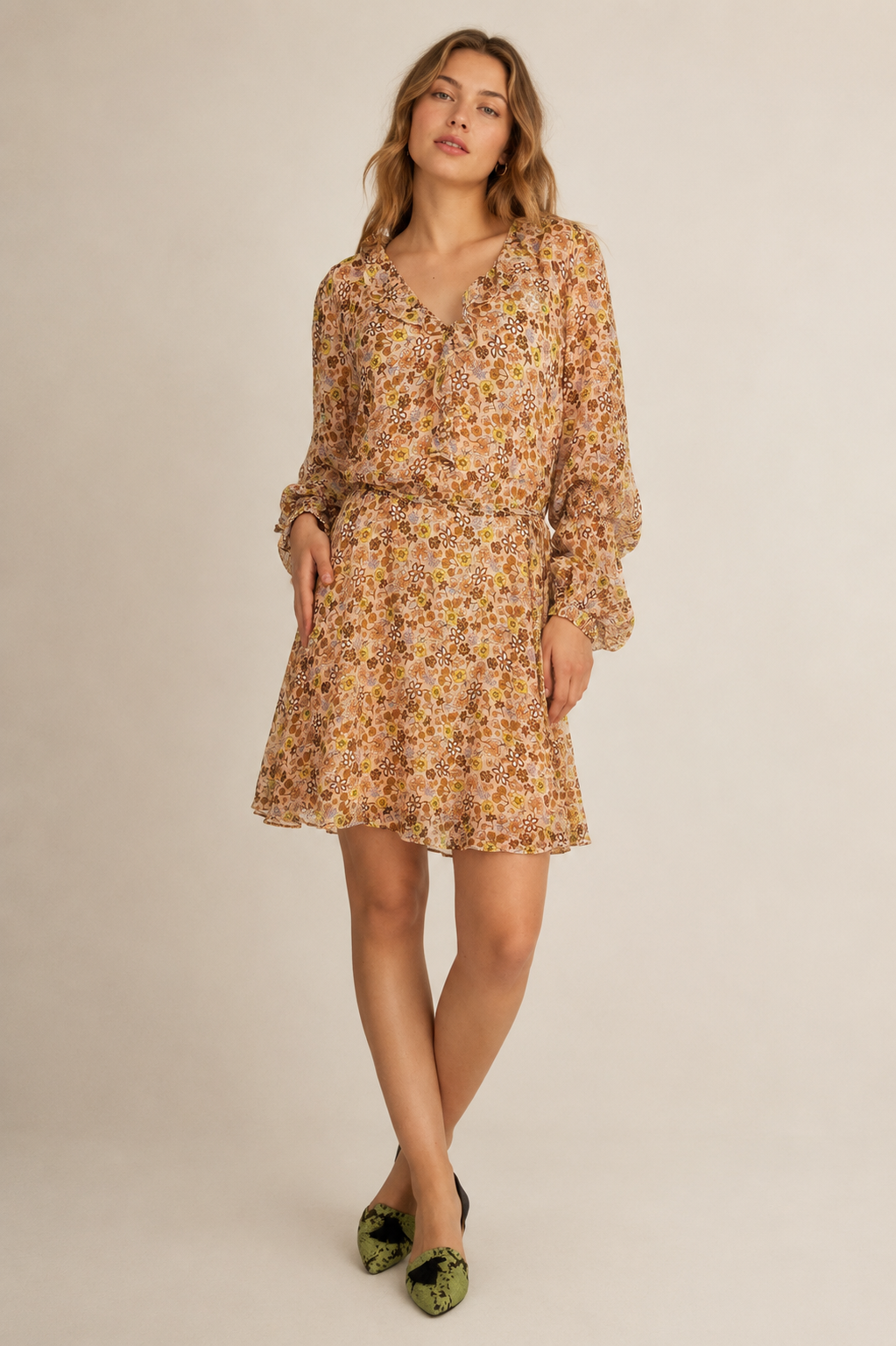 Scotch & Soda Orange Printed Puff Sleeve Dress
