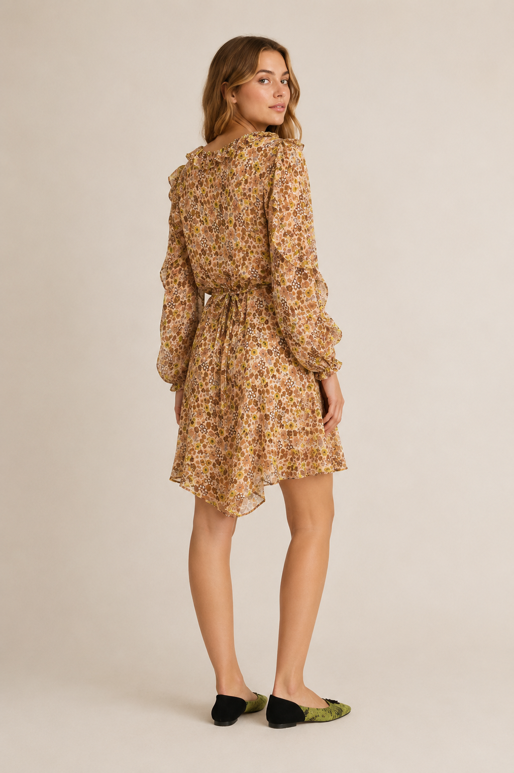 Scotch & Soda Orange Printed Puff Sleeve Dress