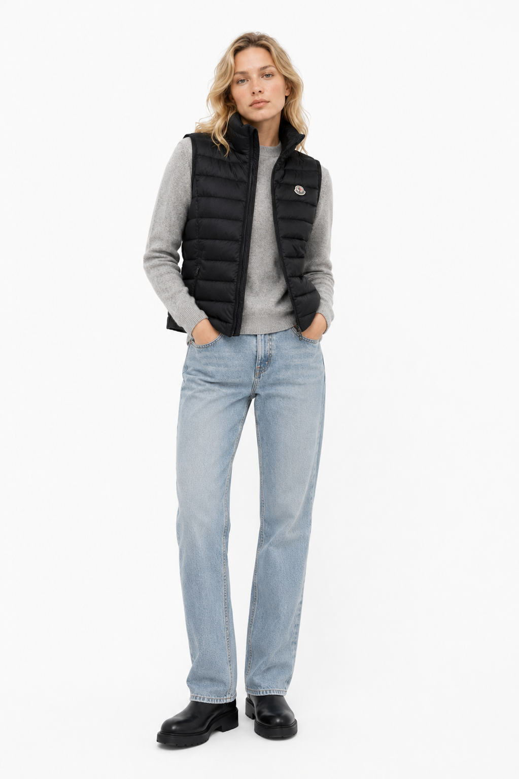 Women Vest Parka (No Hood) With Bag - Black