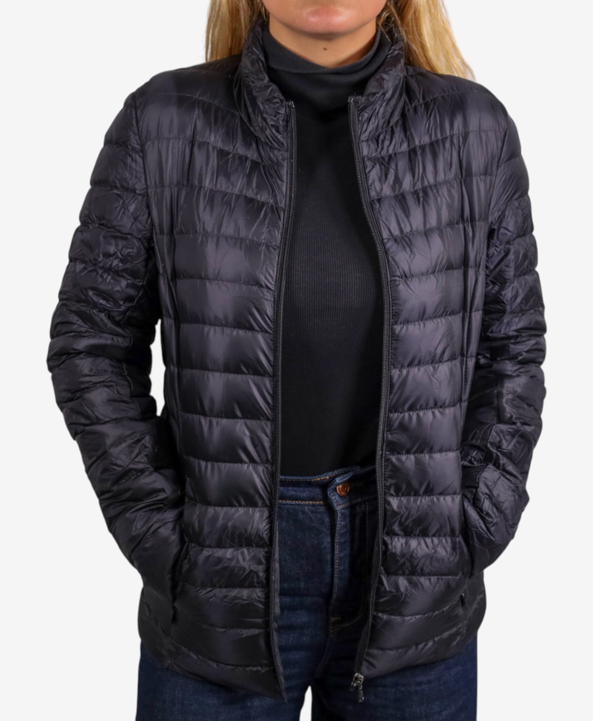 Women Parka Long Sleeve (No Hood) With Bag - Black