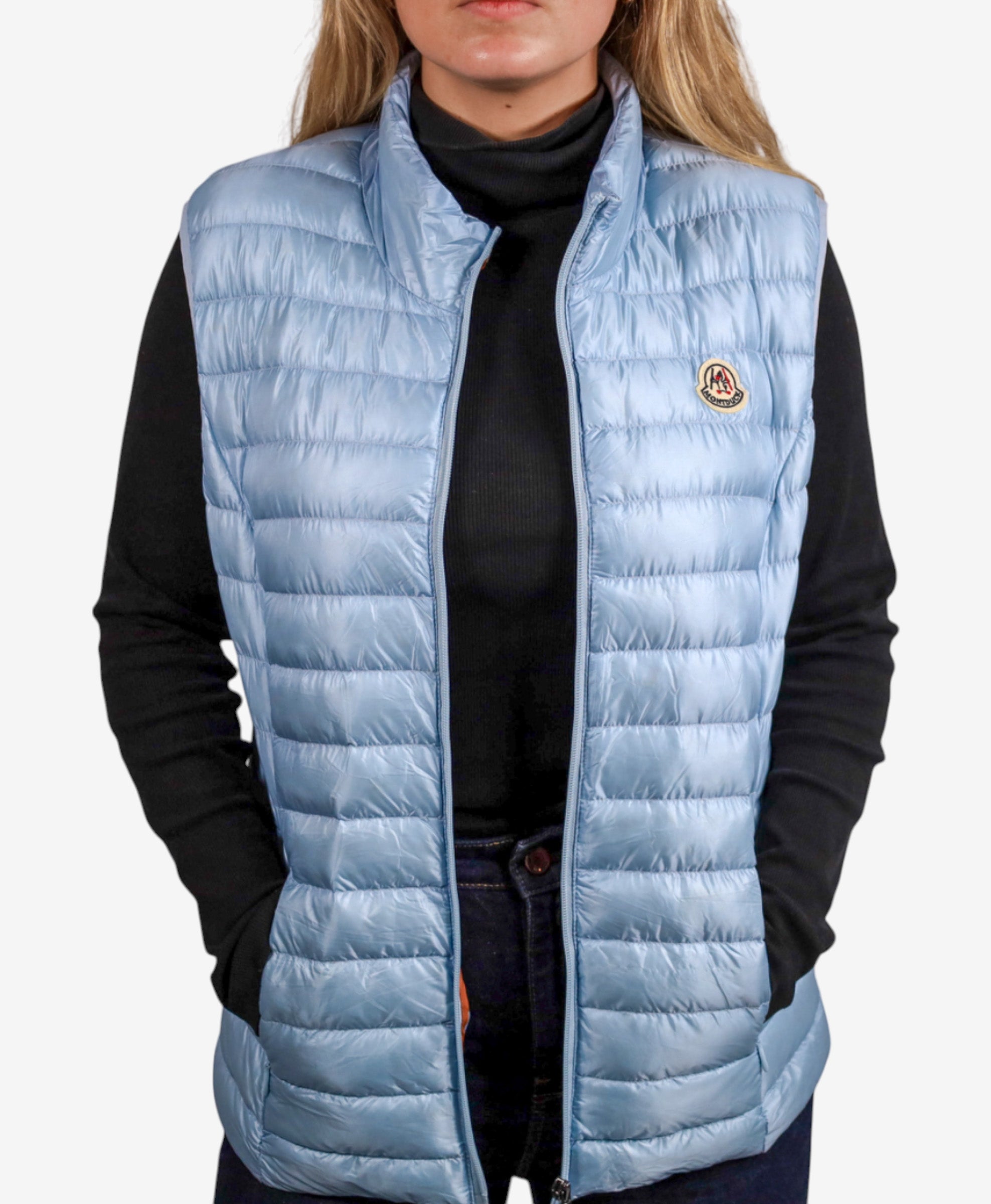 Women Vest Parka (No Hood) With Bag - Light Blue