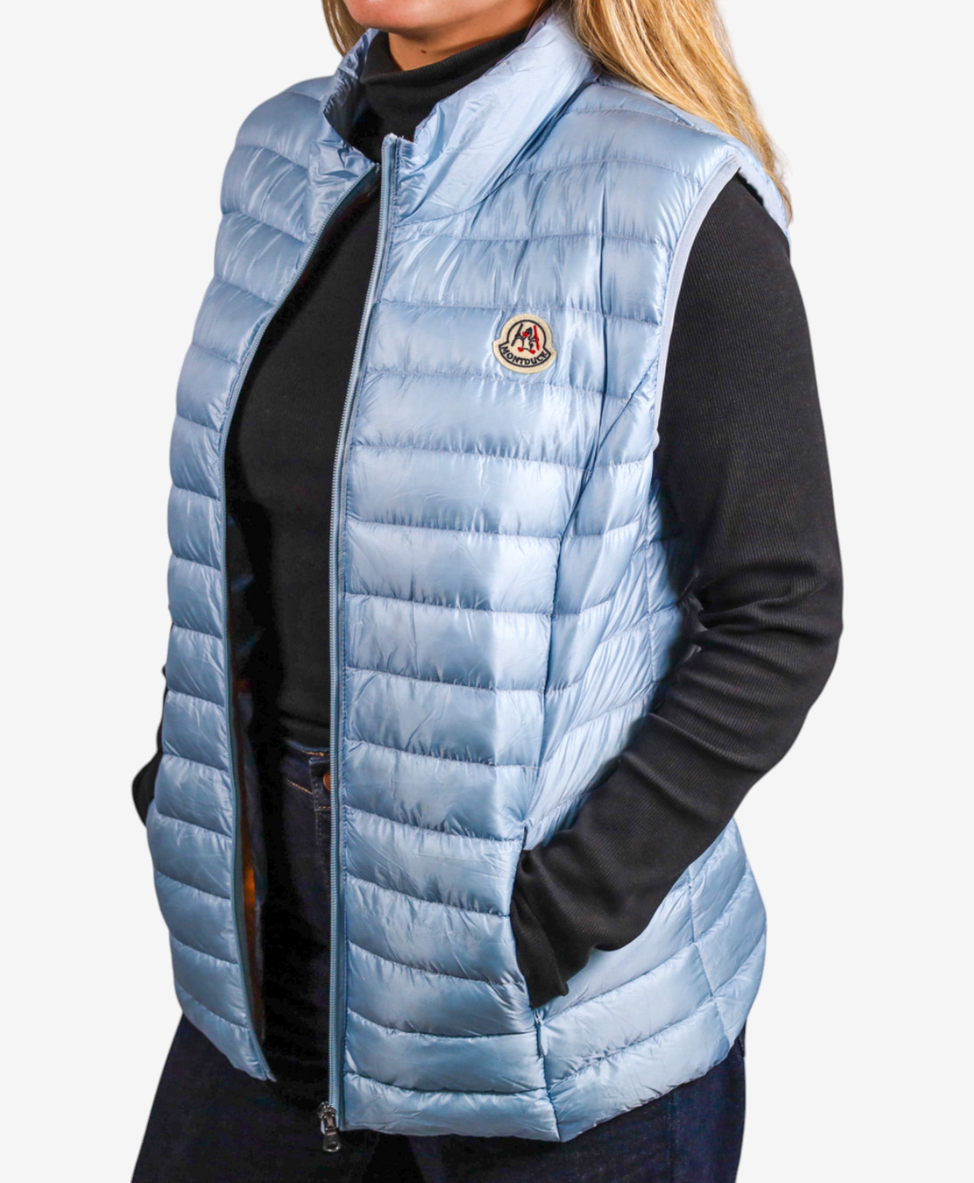 Women Vest Parka (No Hood) With Bag - Light Blue
