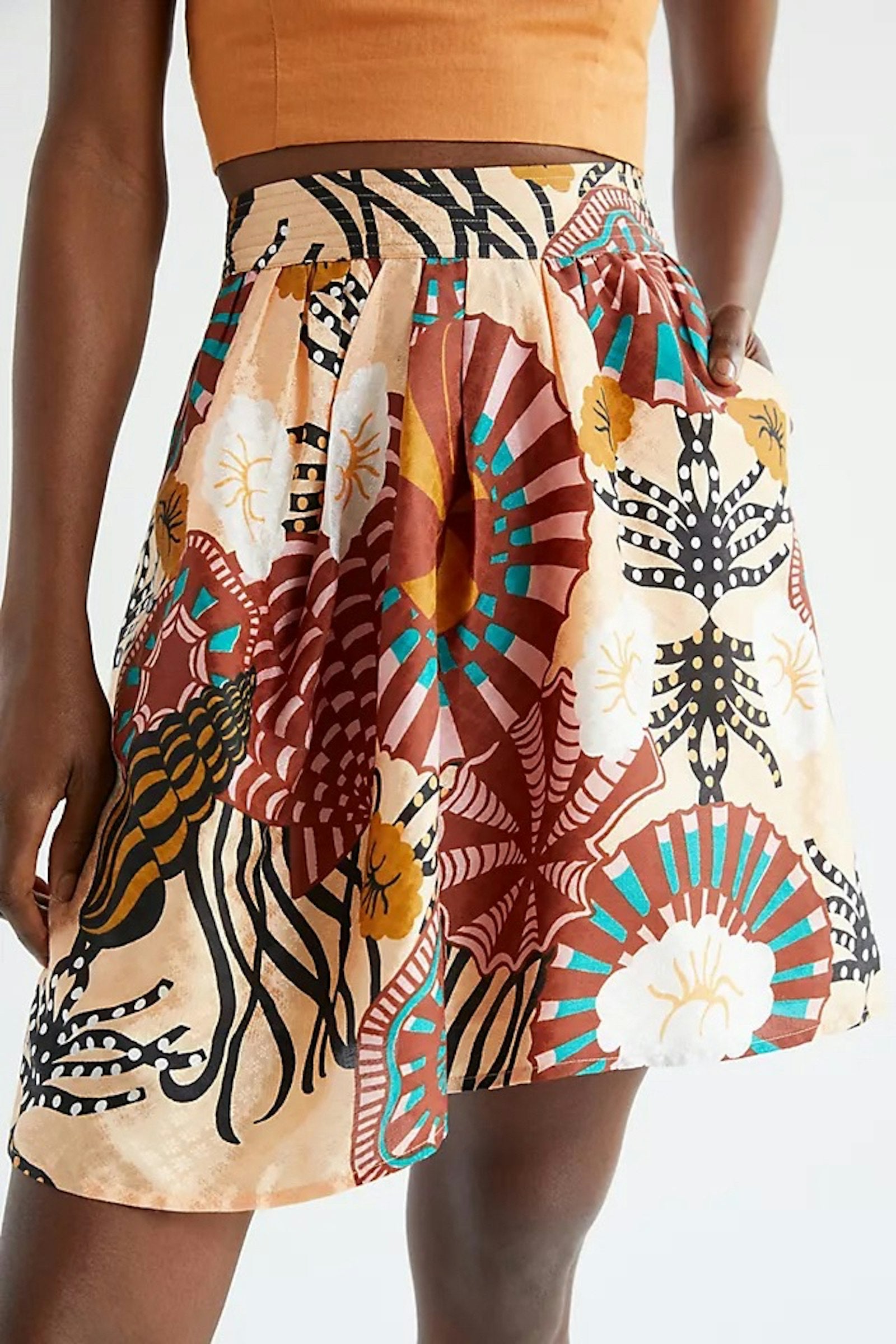 Scotch & Soda Orange Printed Puff Sleeve Skirt