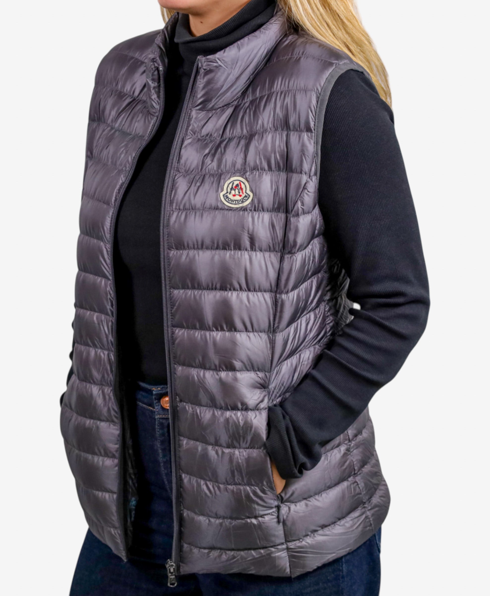 Women Vest Parka (No Hood) With Bag - Gray