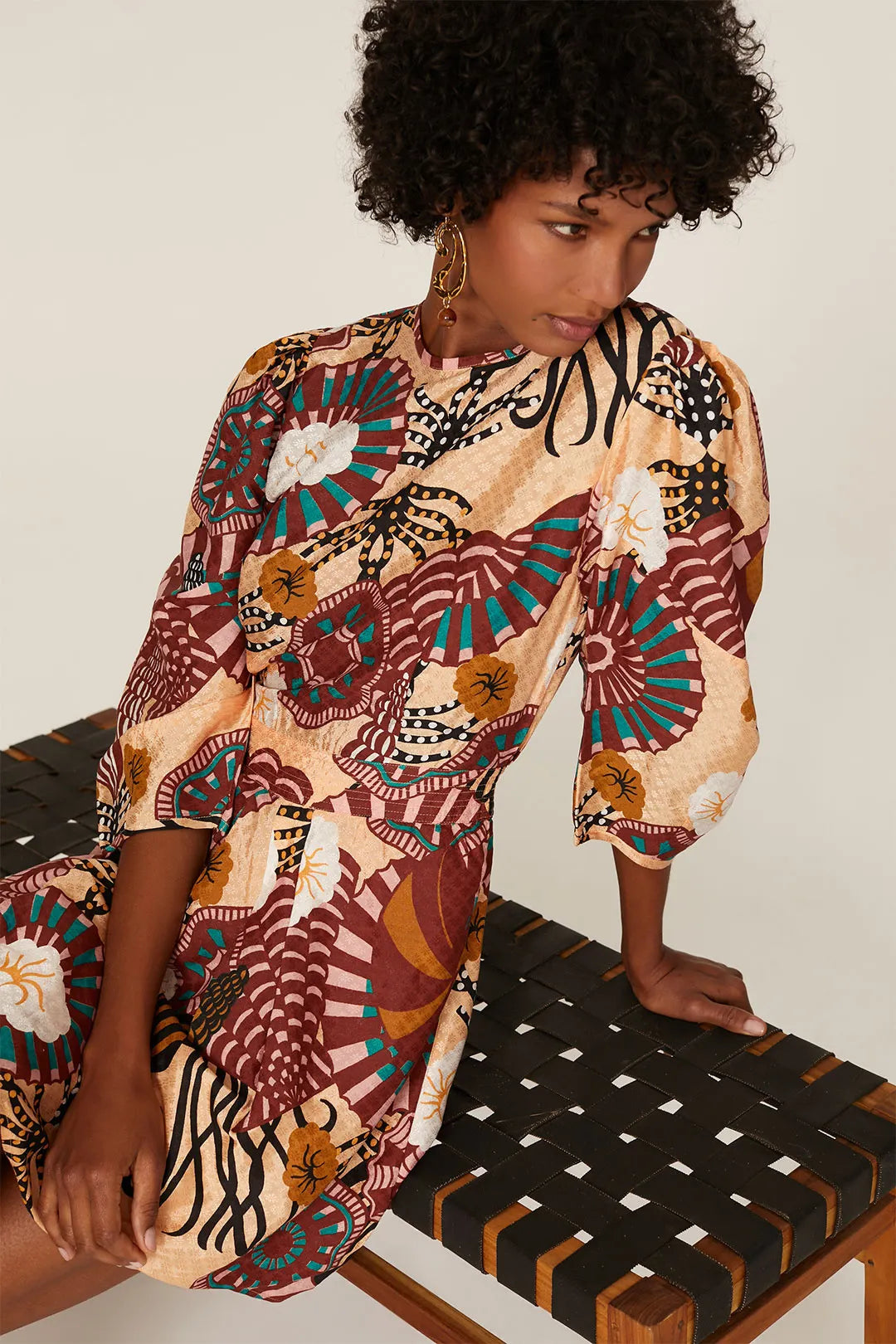Scotch & Soda Orange Printed Puff Sleeve Dress