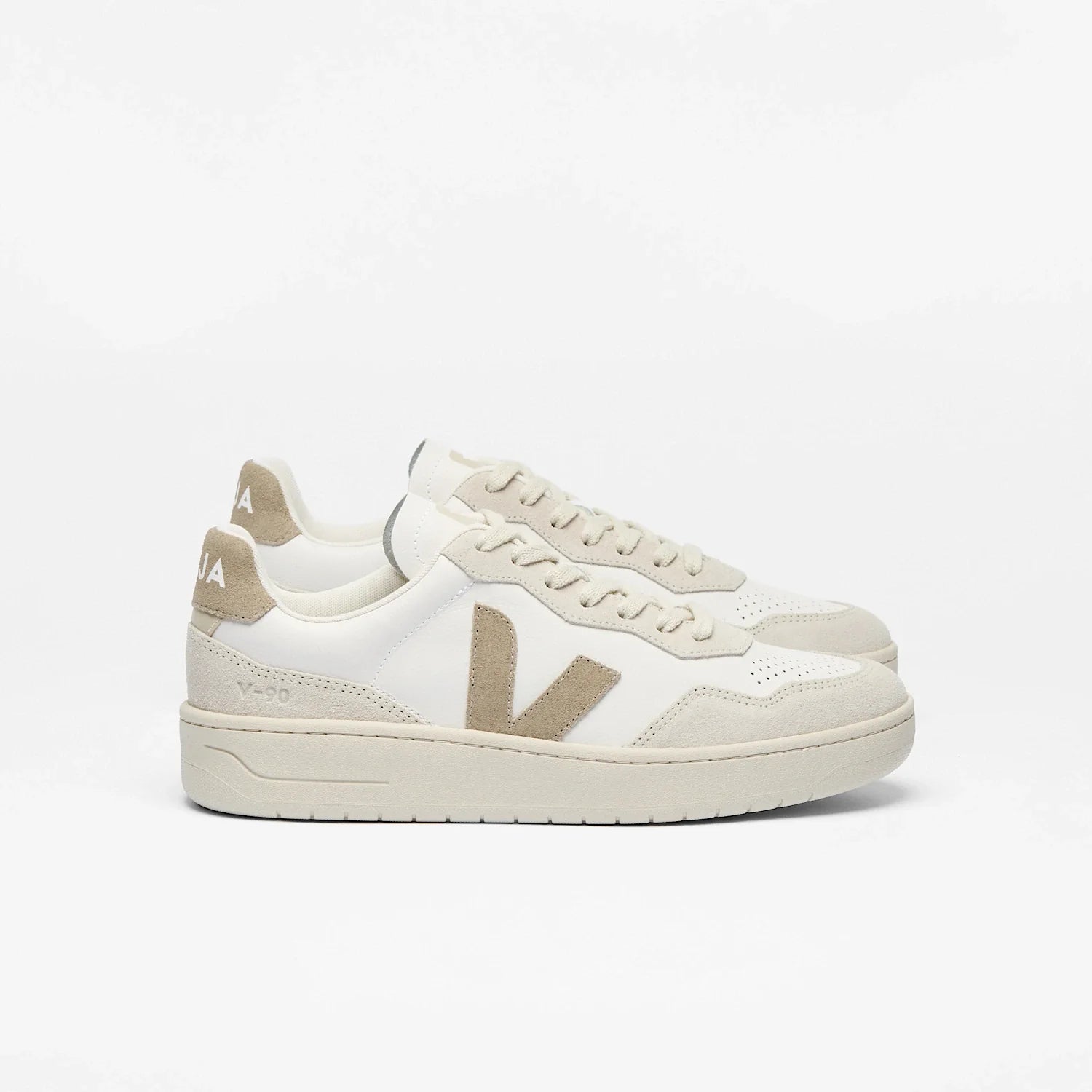 Zapatilla Veja V-90 O.t. Mujer Cuero - Blanco / Taupe