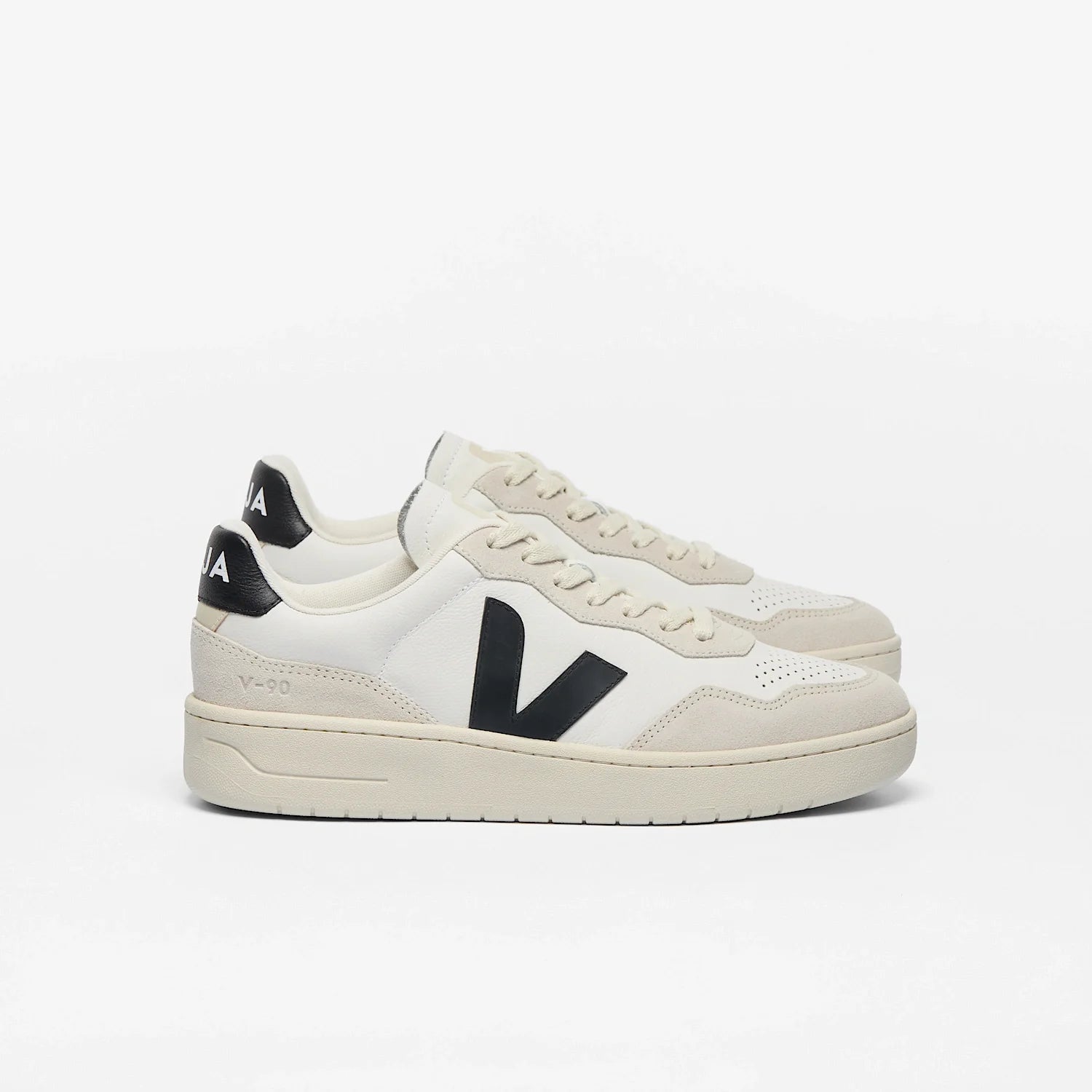 Zapatilla Veja V-90 O.t. Mujer Cuero - Blanco / Negro