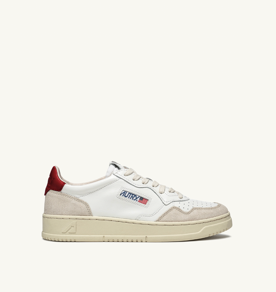 Zapatilla Autry Medalist Low -  White Red/ Beige Suede