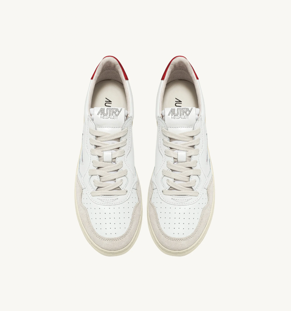 Zapatilla Autry Medalist Low -  White Red/ Beige Suede
