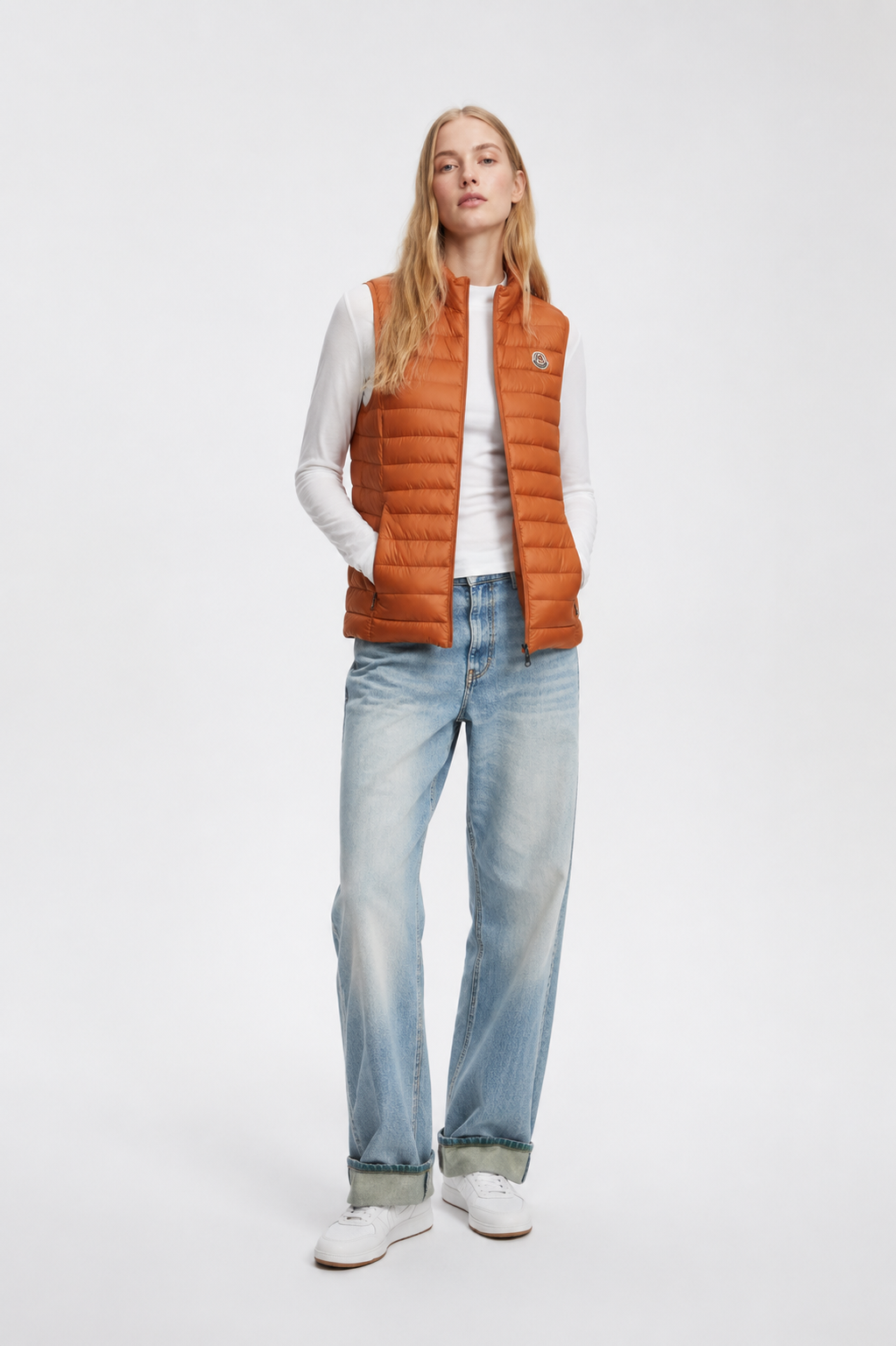 Women Vest Parka (No Hood) With Bag - Camel