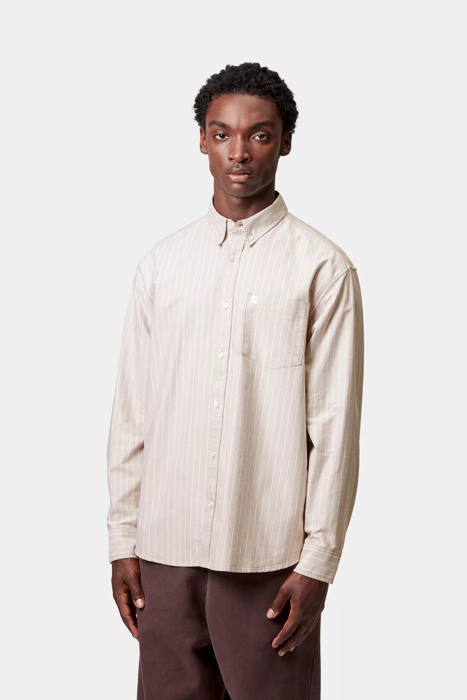 L/S Cassel Shirt Cassel Stripe, Peanut / White