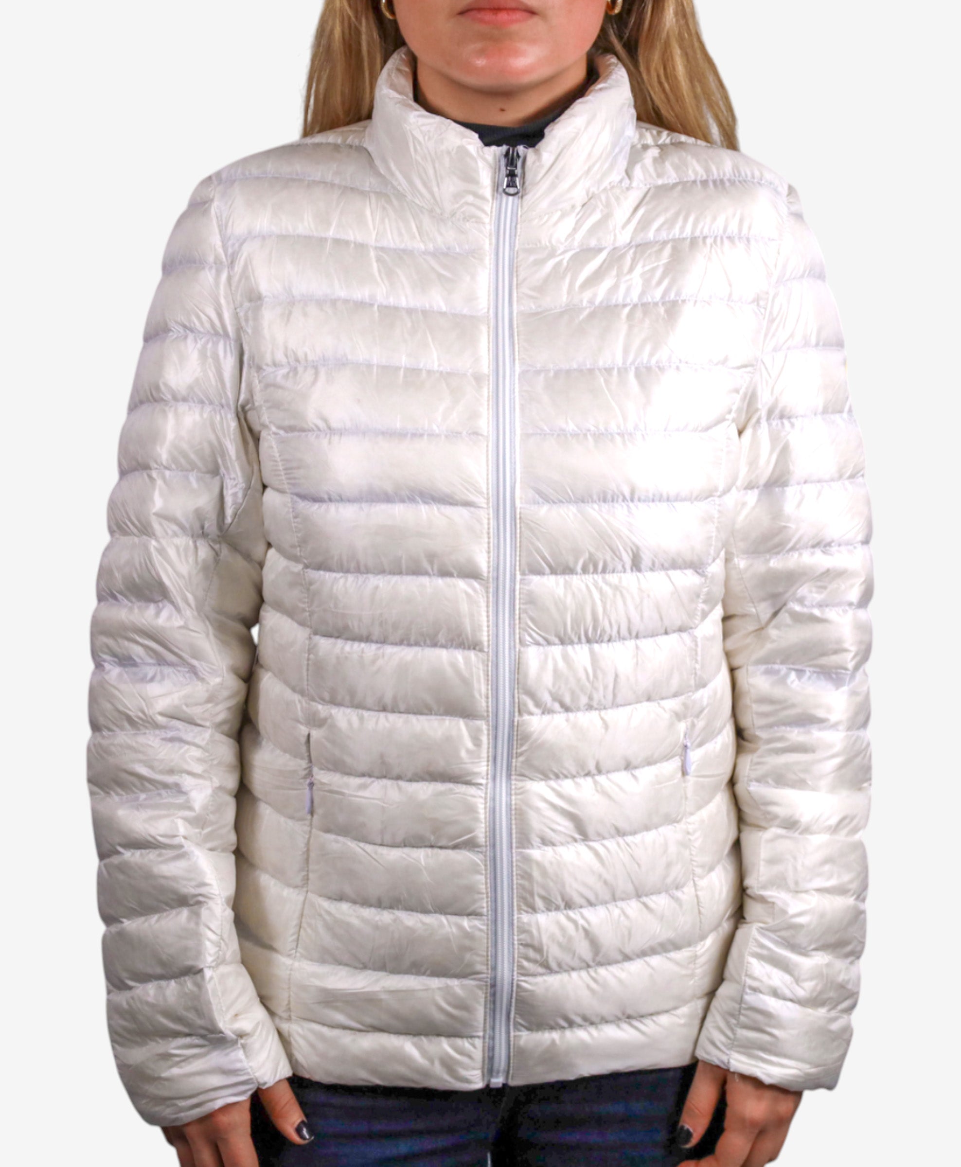 Women Parka Long Sleeve (No Hood) With Bag - White