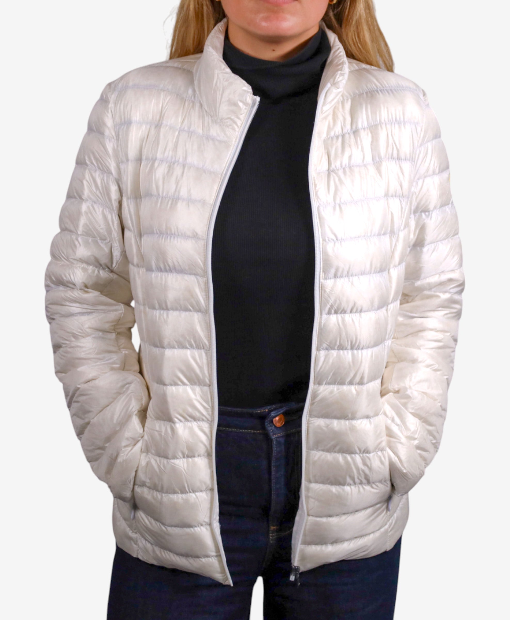 Women Parka Long Sleeve (No Hood) With Bag - White