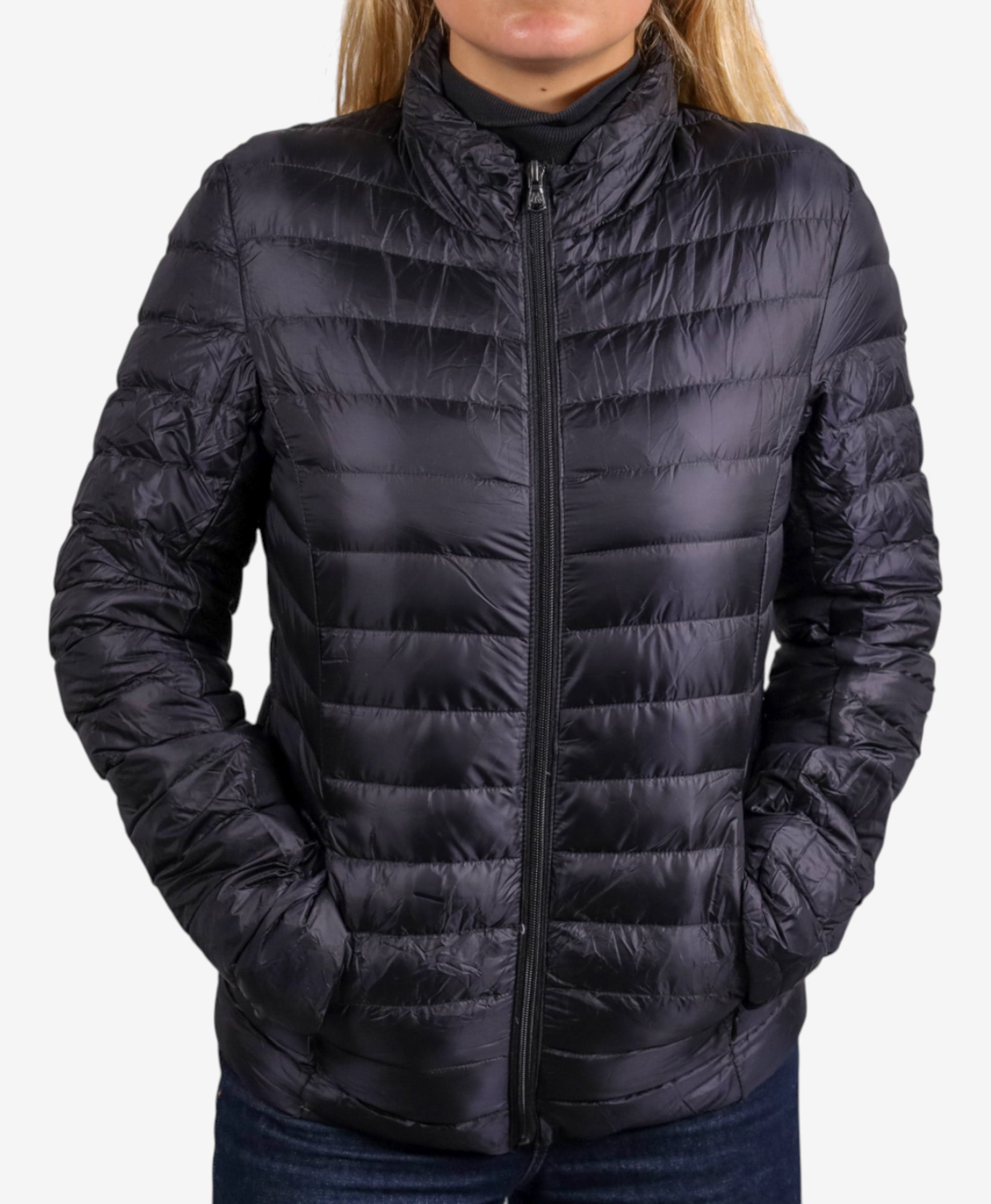 Women Parka Long Sleeve (No Hood) With Bag - Black