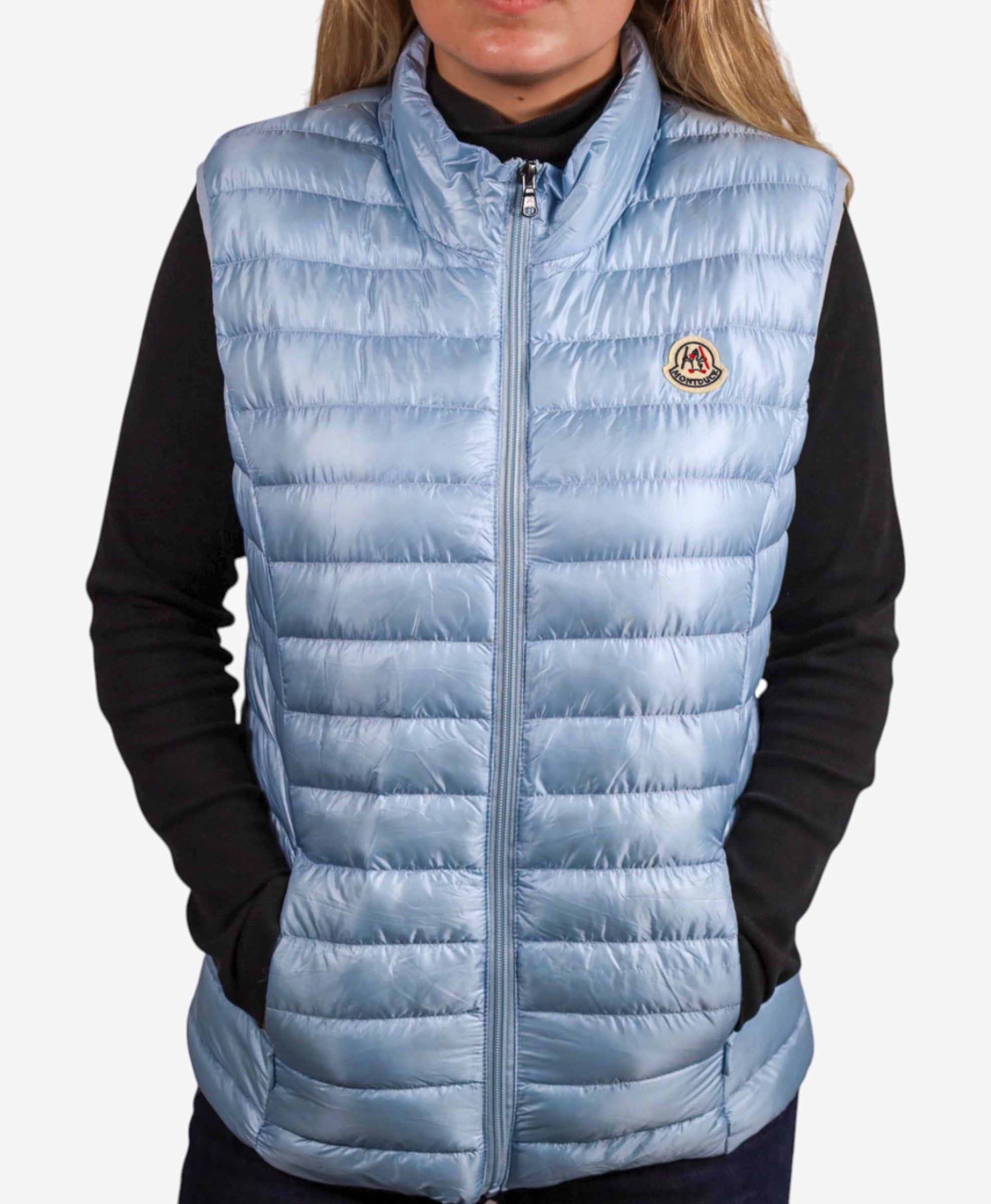 Women Vest Parka (No Hood) With Bag - Light Blue