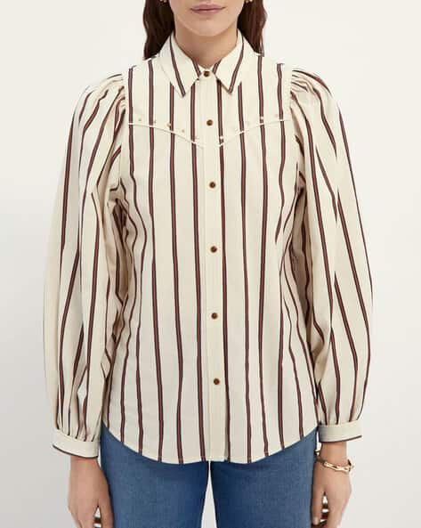 Camisa Mujer Rayada Western Scotch & Soda - Crudo & Azul Marino