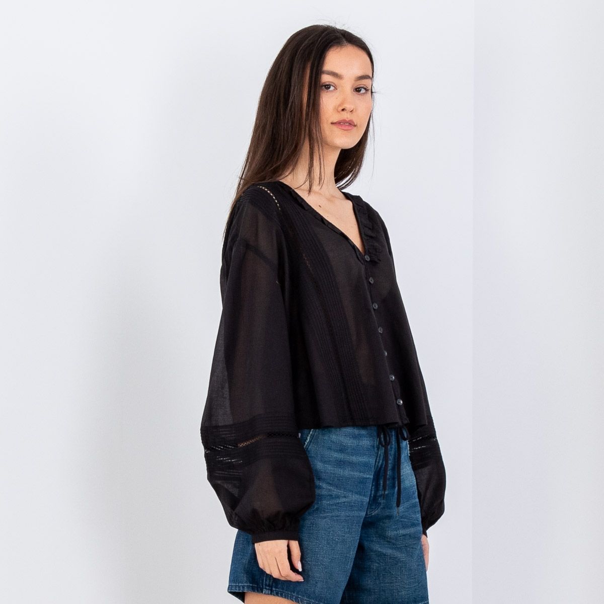 Blusa Negra Liviana Scotch & Soda con Detalles Lace Insert