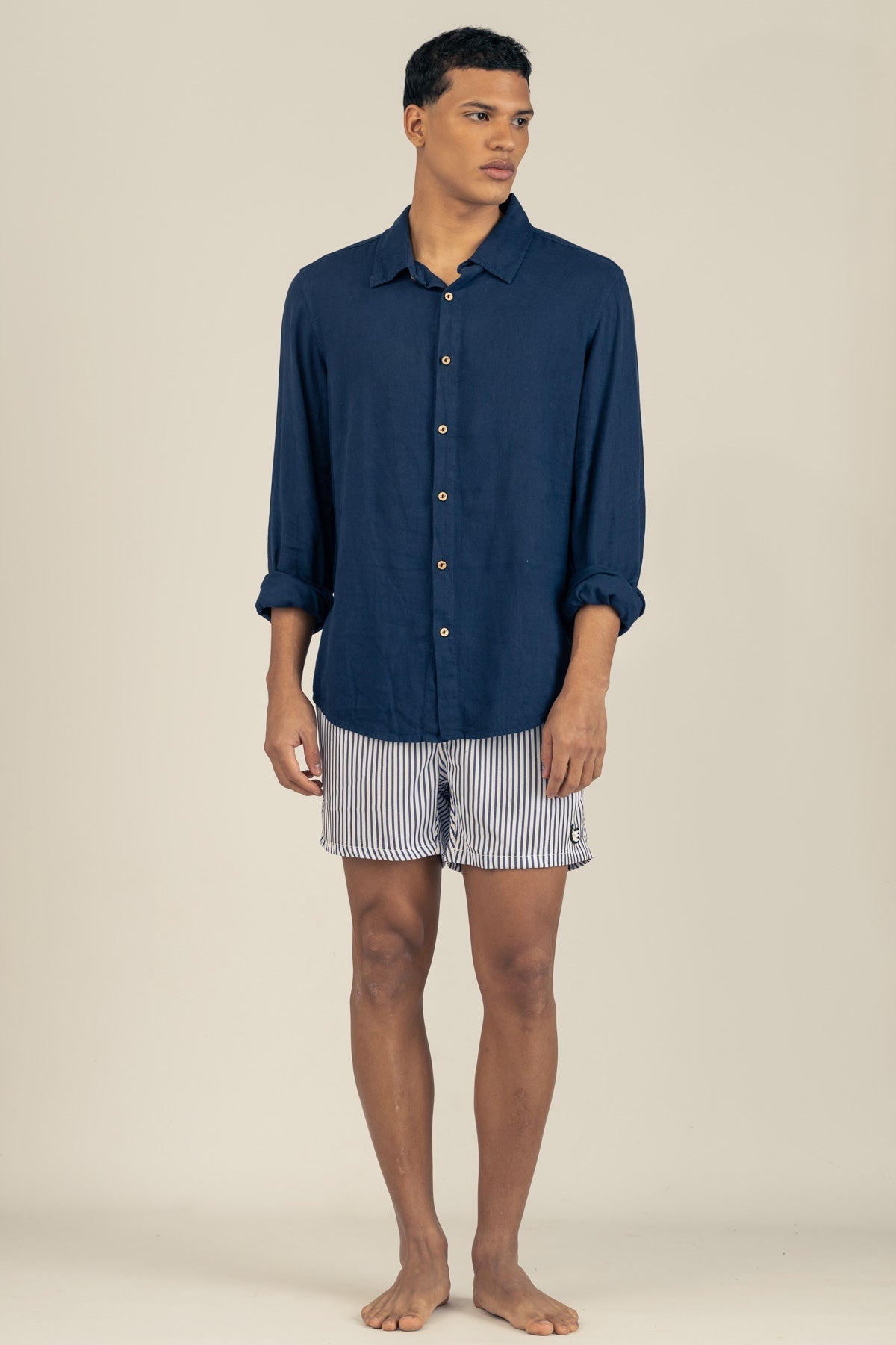 Camisa Manga Larga Polonio Lino - Navy