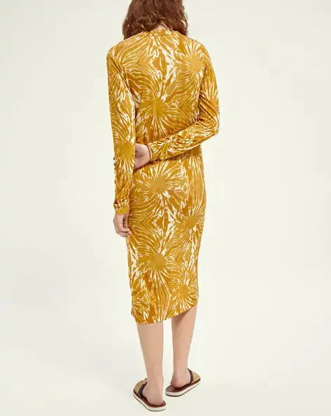 Scotch & Soda Printed Mock Neck Midi Dress - Mustard