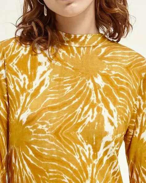 Scotch & Soda Printed Mock Neck Midi Dress - Mustard