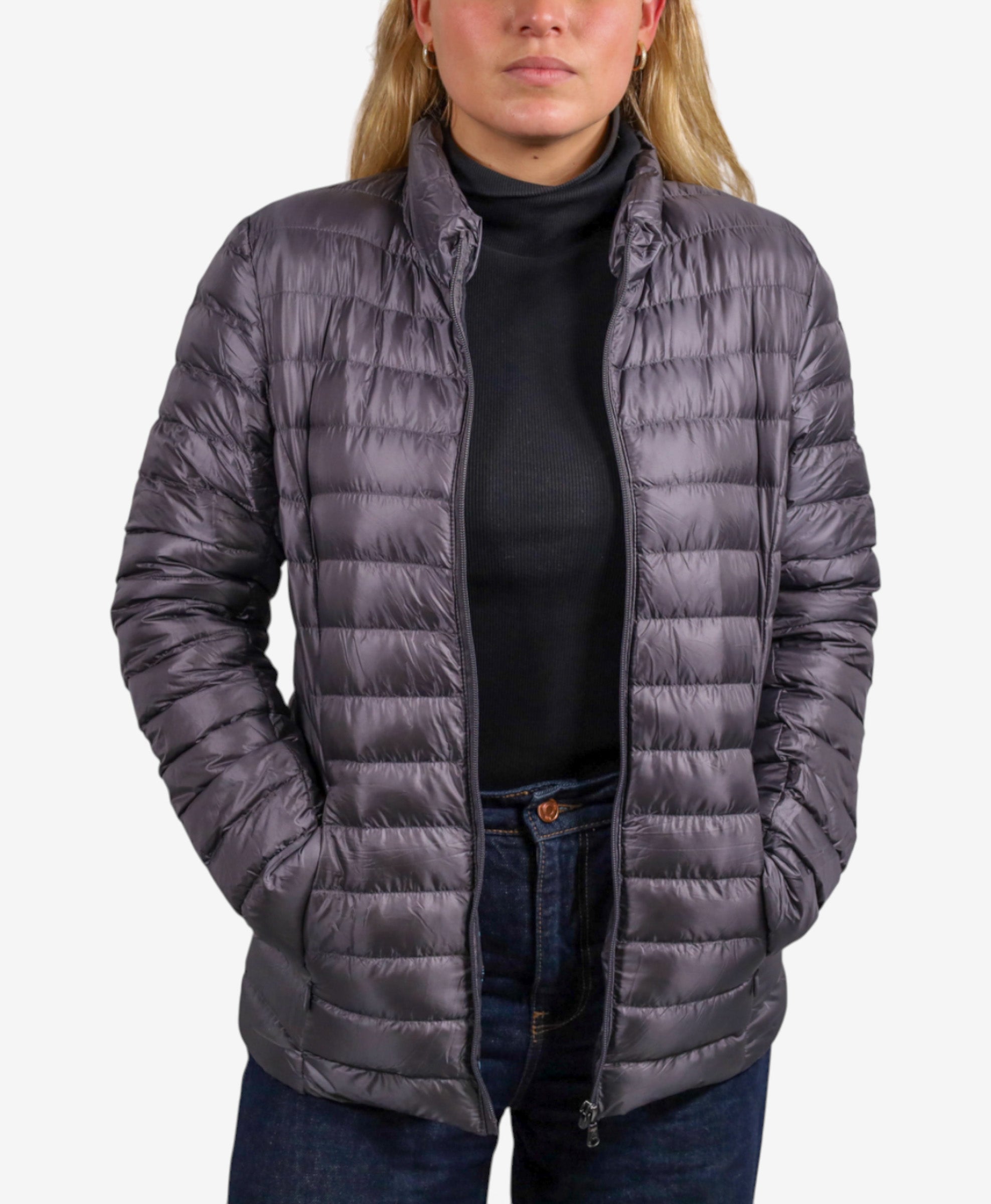 Women Parka Long Sleeve (No Hood) With Bag - Grey