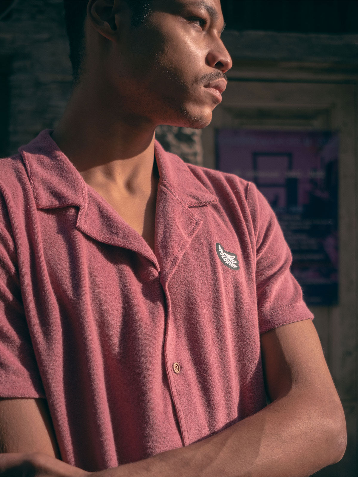 Camisa Polonio Towel Camp-Collar Crudo- Rosado