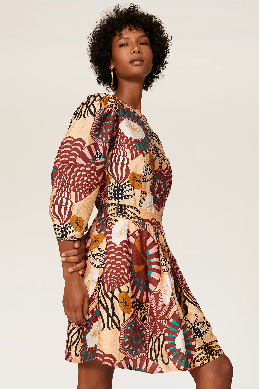 Scotch & Soda Orange Printed Puff Sleeve Dress