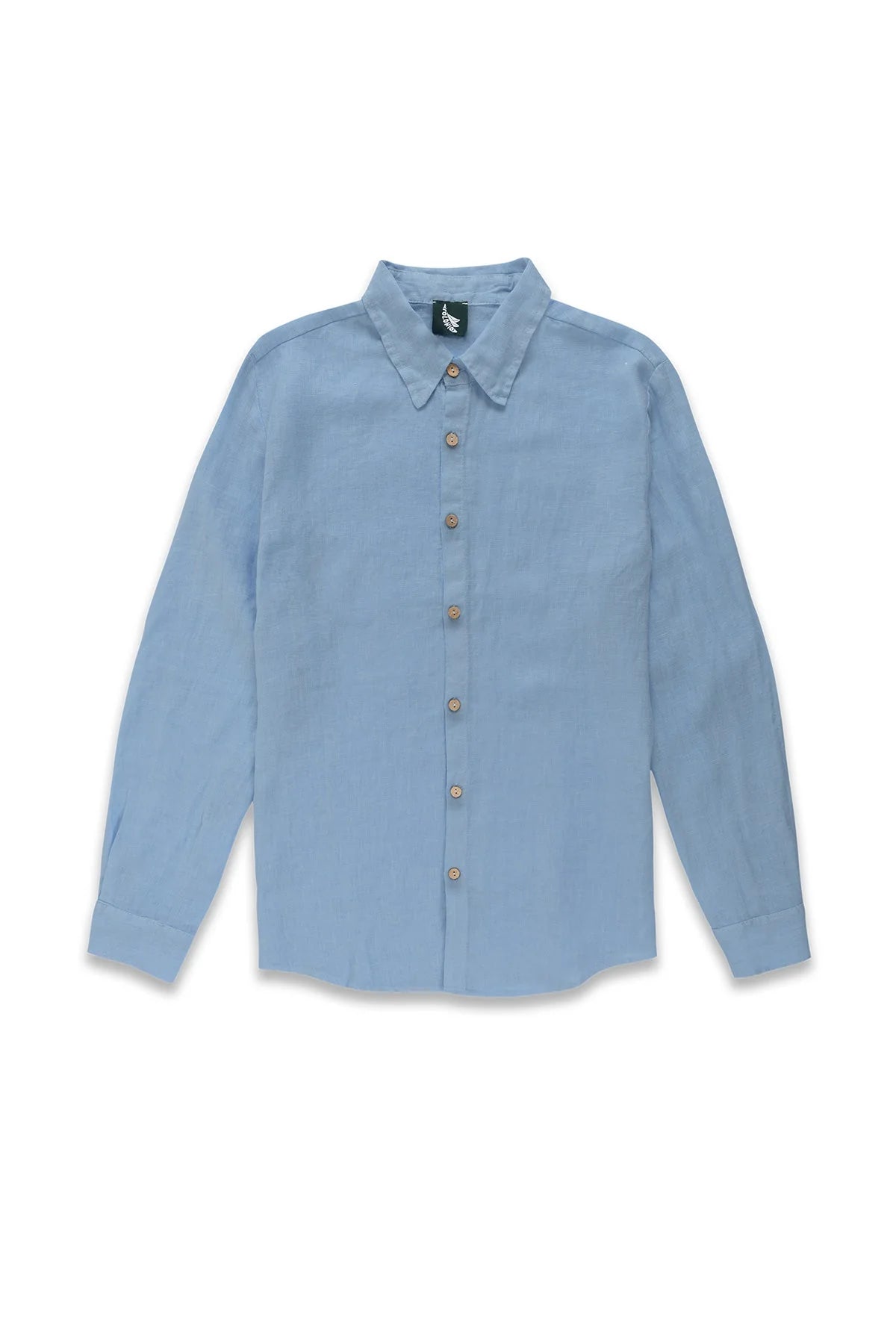 Camisa Manga Larga Polonio Lino Algodón - Azul