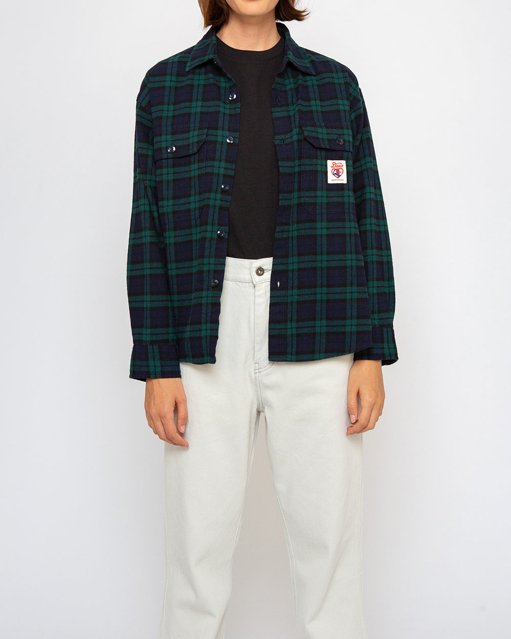Flannel Check Shirt Green Check Woman