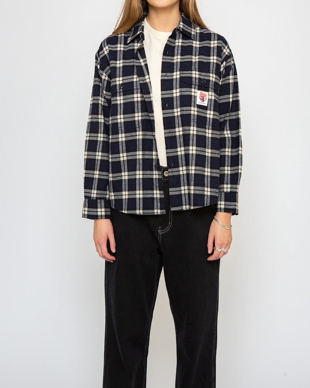 Flannel Check Shirt Navy Check Woman